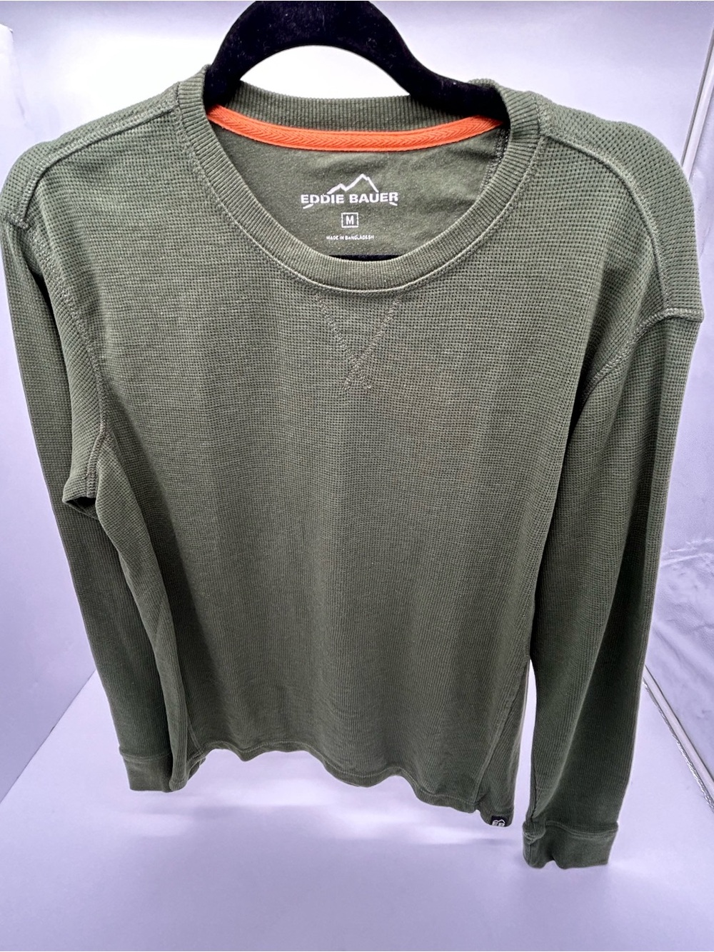 Eddie Bauer Olive Green Waffle Crewneck Long Sleeve